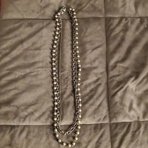 Ann Taylor silver/pearl mixed media long necklace